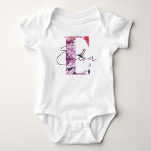 Emilia Baby Name Flower Script Vintage Floral E Bodysuit