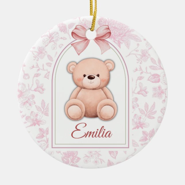 Emilia | Custom Pink Teddy Bear Nursery Design  Ceramic Tree Decoration (Front)
