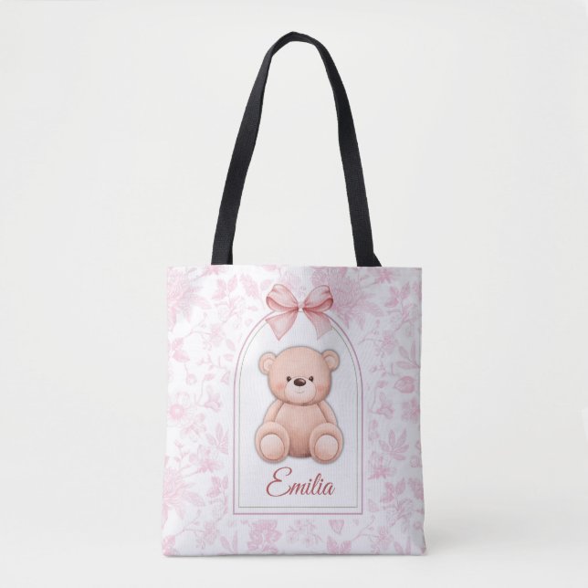 Emilia | Custom Pink Teddy Bear Nursery Design  Tote Bag (Front)