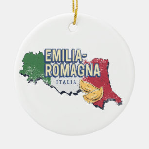 Emilia Romagna Flag Italy Retro Region Map Vintage Ceramic Tree Decoration
