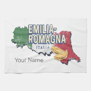 Emilia Romagna Flag Italy Retro Region Map Vintage Tea Towel
