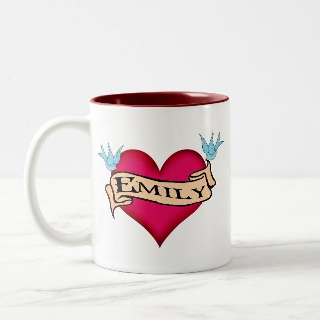 Emily - Custom Heart Tattoo T-shirts & Gifts Two-Tone Coffee Mug (Left)