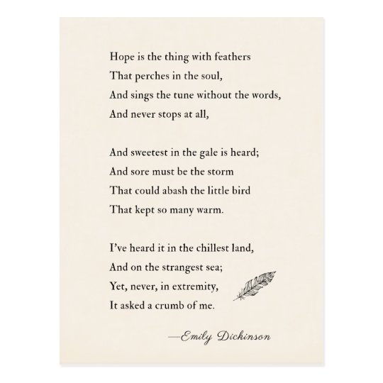 emily-dickinson-poem-hope-is-thing-with-feathers-postcard-zazzle-co-uk