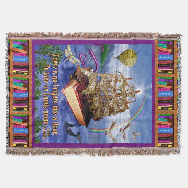 Emily Dickinson Poem Quote Book Ship Ocean Throw Blanket (Front)