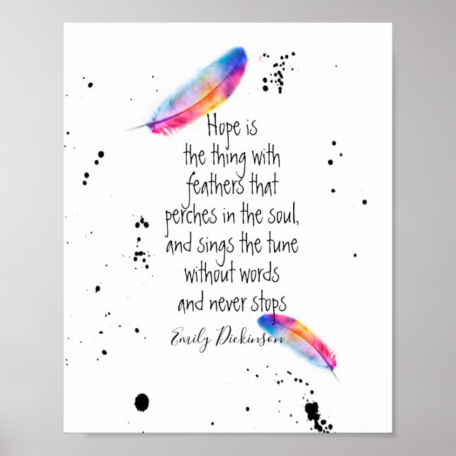 Emily Dickinson quote on hope watercolor feathers Poster (Front)