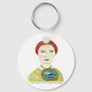 Emily Dickinson with a Many Feathered Thing Key Ring