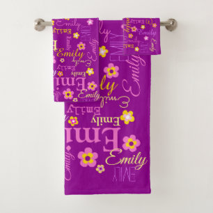 Emily flowers name purple text towels