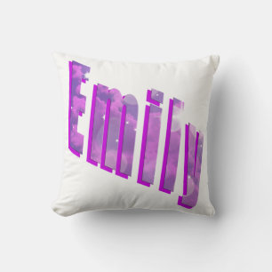 Emily, Girls Name Dimensional Logo White Cushion