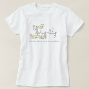 Emily girls name meaning E monogram hearts T-Shirt