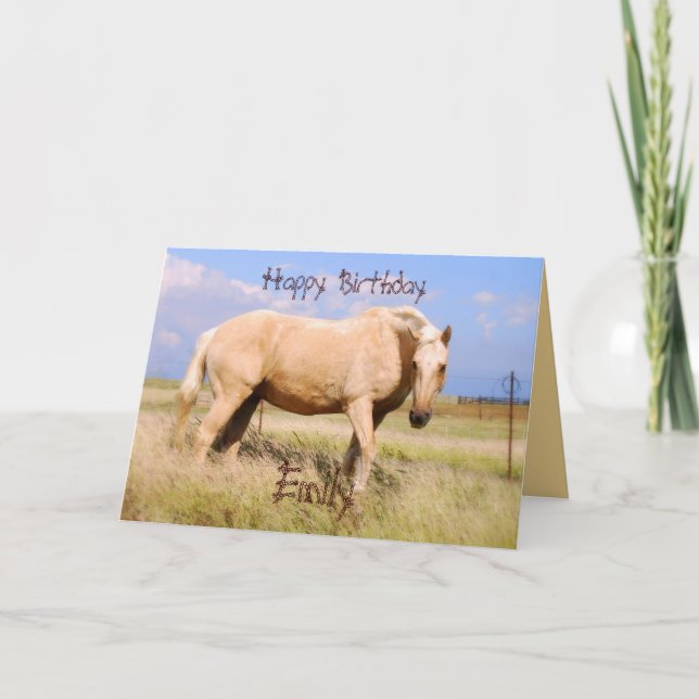 Emily Happy Birthday Palomino Horse Card (Front)