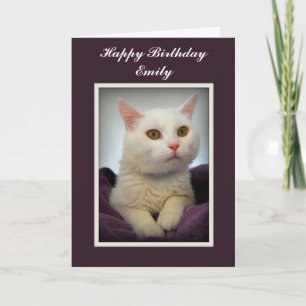 Emily Happy Birthday White Cat Card