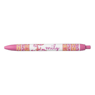Emily name beginning with E girls coral orange Black Ink Pen