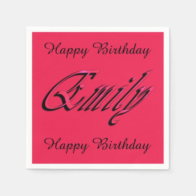 Emily, Name, Logo, Pink Birthday Party Napkins. Napkin (Front)