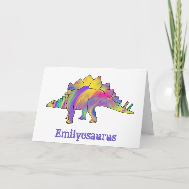 Emily osaurus Colourful Stegosaurus Dinosaur Art Holiday Card (Front)