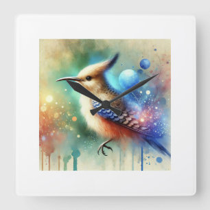 Eminia Bird 240824AREF106 - Watercolor Square Wall Clock