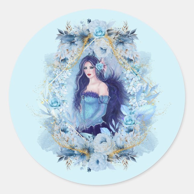 Emma angel with flowers  classic round sticker (Front)