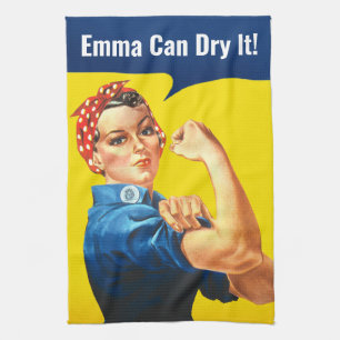 "EMMA Can DRY It" motivational Rosie the Riveter, Tea Towel