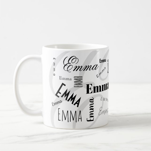 Emma Custom Name  Black White Coffee Mug (Left)