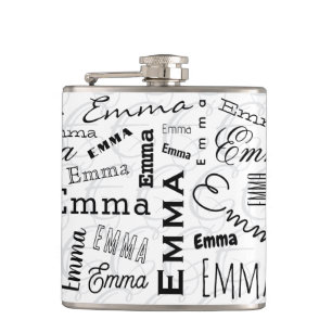 Emma Custom Name Black White Hip Flask