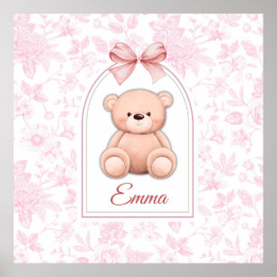 Emma Custom Pink Teddy Bear Nursery Design Poster