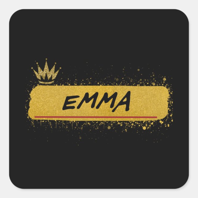 Emma first Name Gold Glitter Queen Square Sticker (Front)