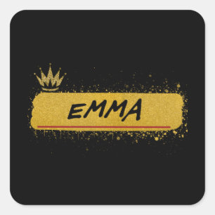 Emma first Name Gold Glitter Queen Square Sticker