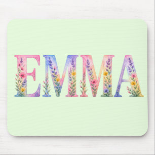 Emma Floral Watercolor Name Mouse Mat