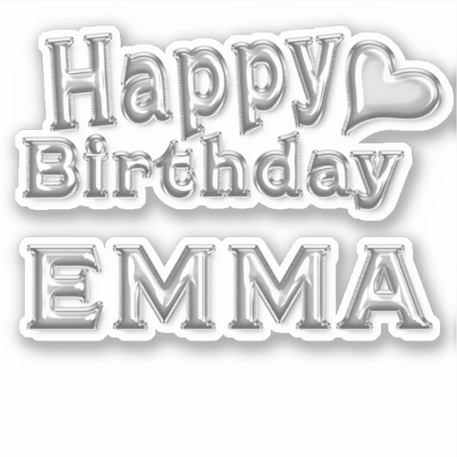 Emma Happy Birthday silver sticker (Front)