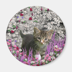 Emma in Flowers I – Little Grey Kitty Cat Magnet