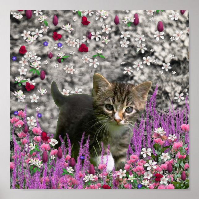 Emma in Flowers I – Little Grey Kitty Cat Poster (Front)
