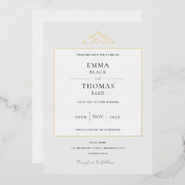 EMMA Mountain Minimalist Dove Grey Foil Invitation (Front/Back)
