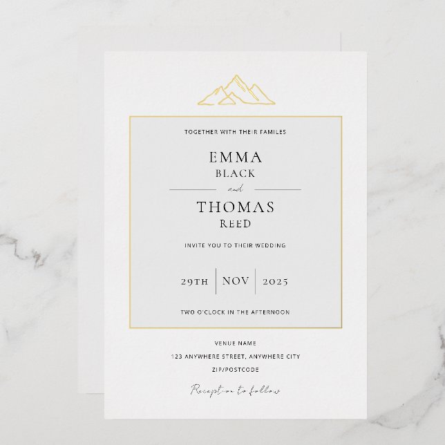 EMMA Mountain Minimalist Dove Grey Foil Invitation (Front/Back)