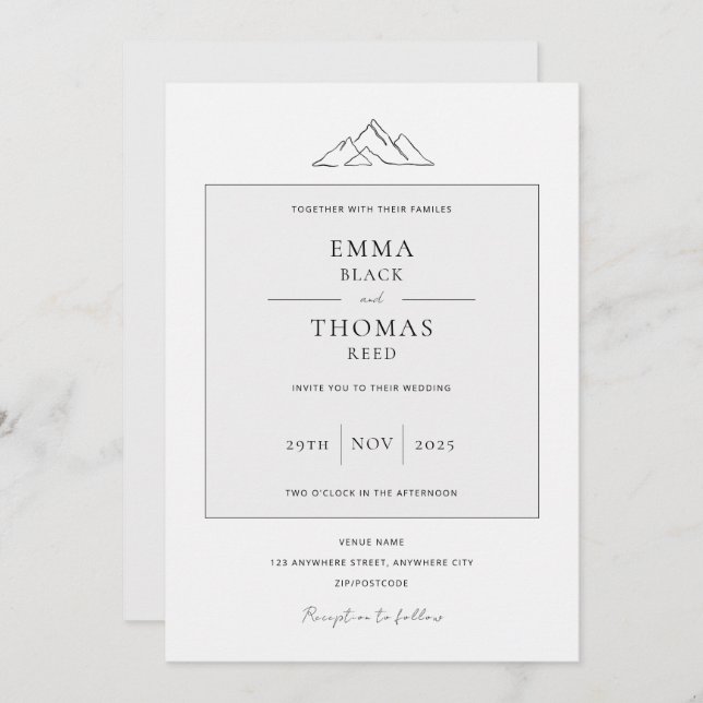 EMMA Mountain Minimalist Dove Grey Invitation (Front/Back)