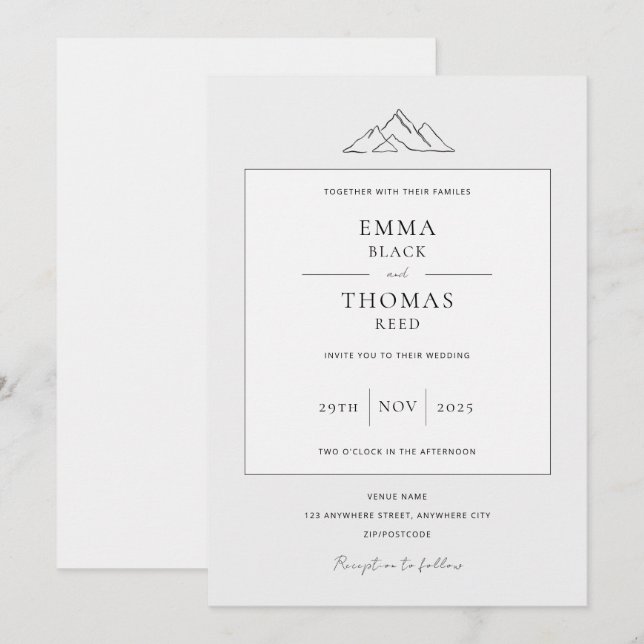 EMMA Mountain Minimalist Dove Grey Invitation (Front/Back)