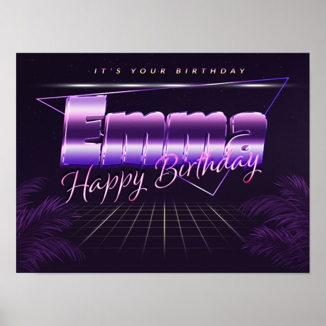 Emma Name First name lila retro Poster Birthday (Front)
