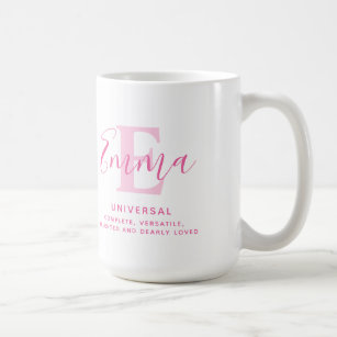 Emma name meaning and monogram pink text coffee mug