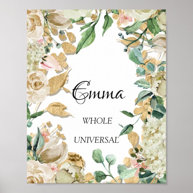 Emma Name Meaning Floral Mint Bridal Birthday Gift Poster (Front)