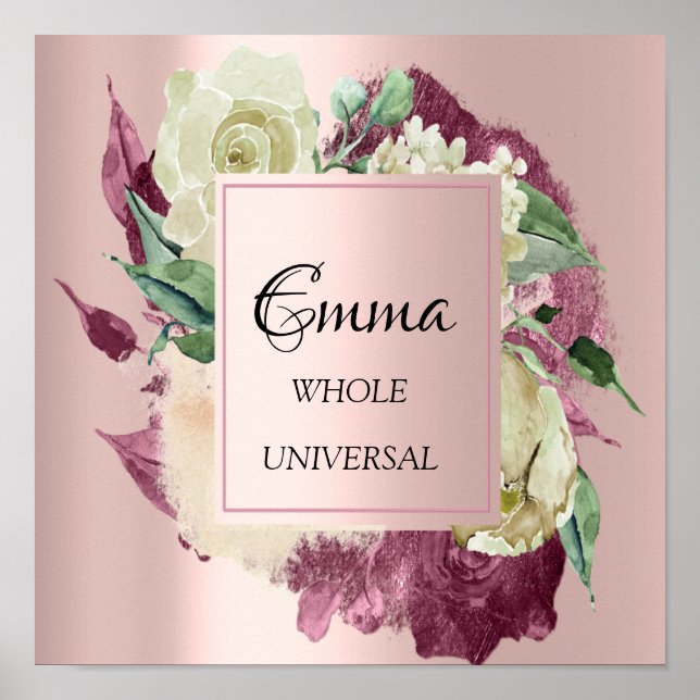 Emma Name Meaning Marsala Pink Roses Bridal Poster (Front)