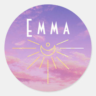Emma Name Stickers Round Sunshine Boho Hippie Teen