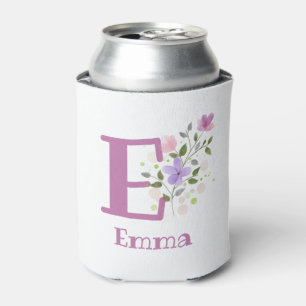 Emma Name with a Floral Design Can Cooler