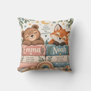 Emma Noah Woodland Bear Fox Kids Pillow