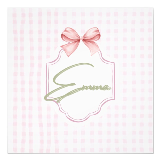 Emma Personalized Pink Bow & Gingham Print  (Front)