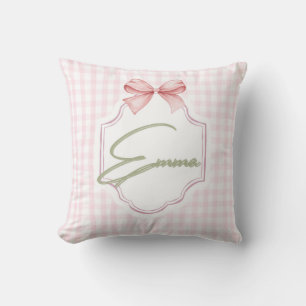 Emma Personalized Pink Bow & Gingham Print  Cushion