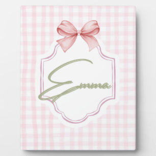 Emma Personalized Pink Bow & Gingham Print  Plaque