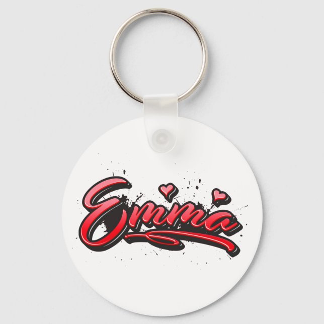 Emma red Heart Graffiti Schlüsselanhänger Key Ring (Front)