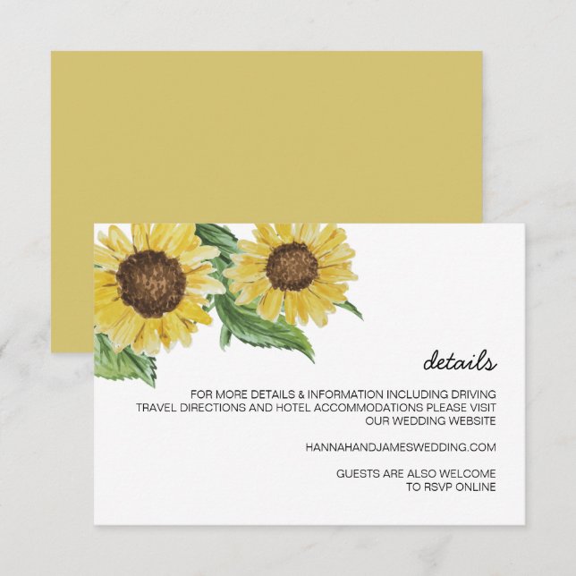 EMMA Rustic Country Watercolor Sunflower Invitation (Front/Back)