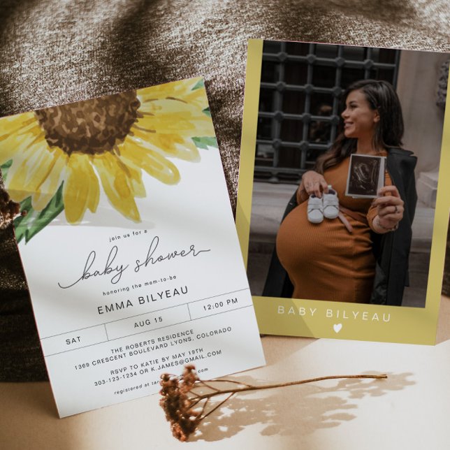 EMMA Rustic Sunflower Floral Country Baby Shower Invitation (Creator Uploaded)