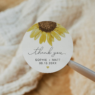EMMA Rustic Watercolor Sunflower Thank You Favour  Classic Round Sticker