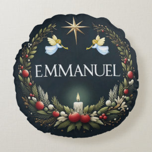 Emmanuel Christmas angels Round Cushion