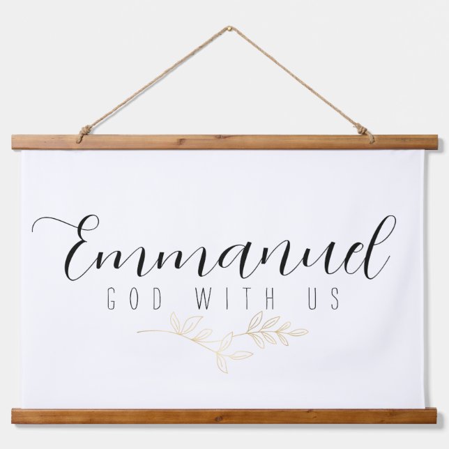  Emmanuel God With Us Gold Leaves Wood Hanging Tapestry (Front)